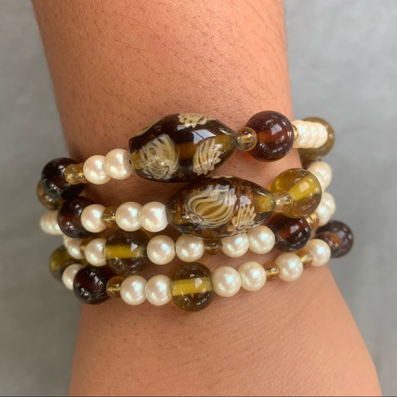 Green, Brown, & Cream Beaded Necklace - Picture 6 of 7